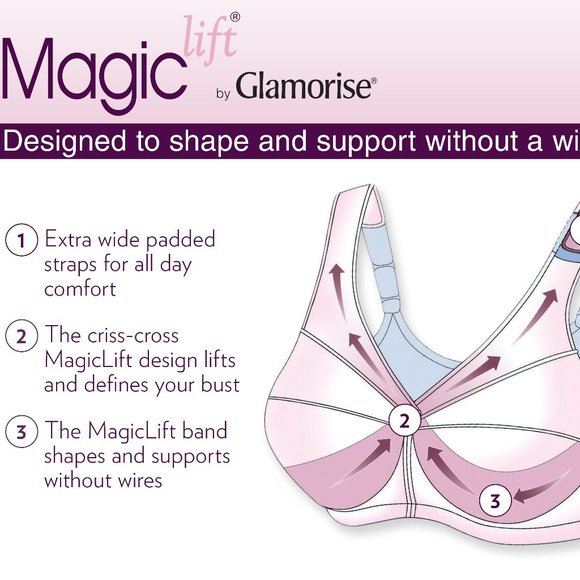 Glamorise 36C MAGIC LIFT Bra (WIDE-STRAPS) Wireless SOFT-CUP (WHITE-FLORAL) NEW - Picture 5 of 16